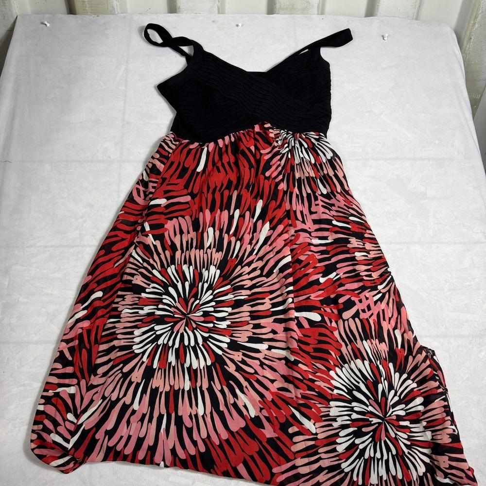 Amanda‎ Lane Womens Maxi Dress Black & Red Fireworks Print Sleeveless Summer 10
